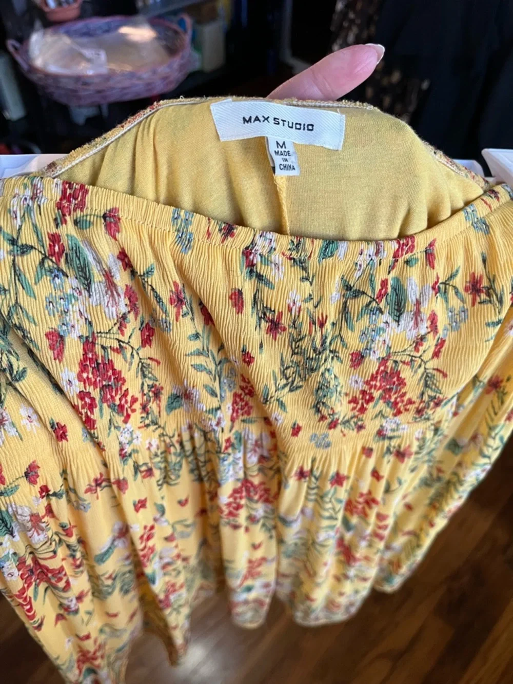 MAX STUDIO Gathered Waist Floral Print Skirt In Yellow Floral - Picture 4 of 6